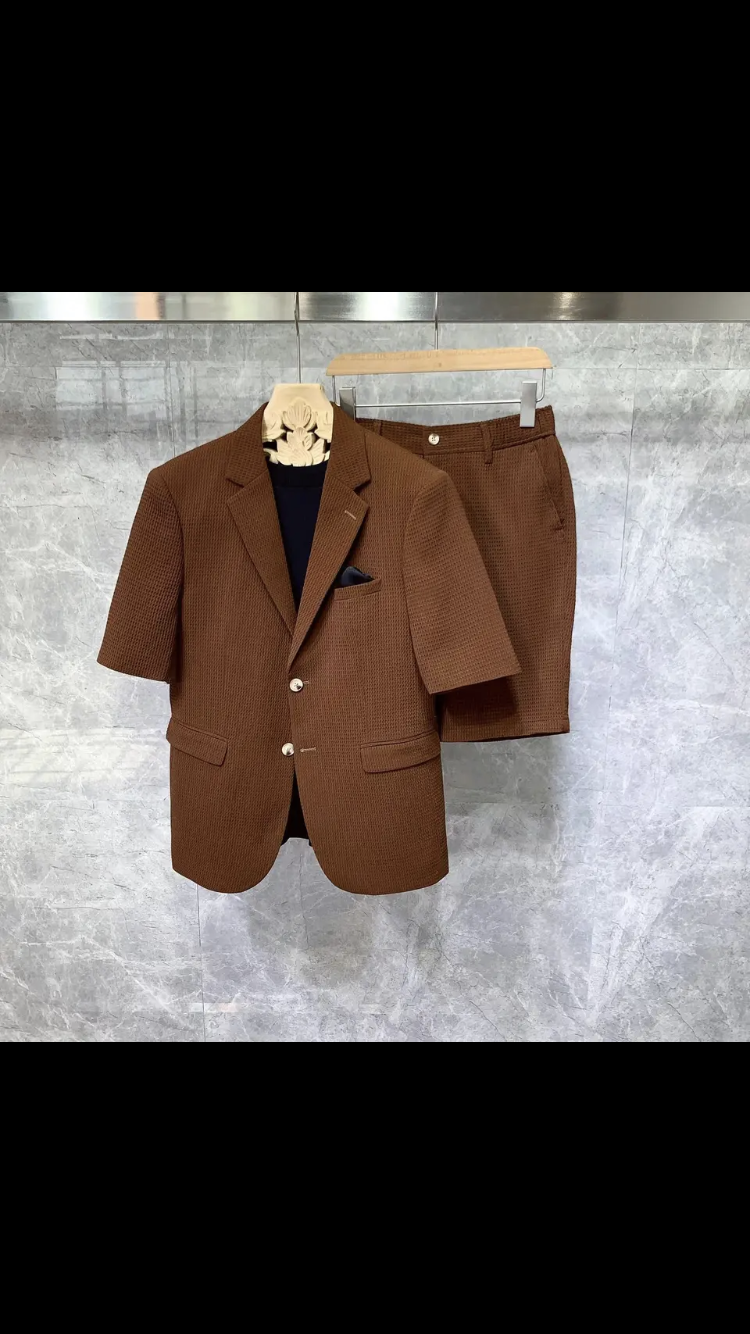 Costume Été Pied-de-Poule Marron